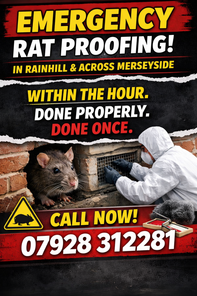 Call now for emergency rat proofing Rainhill — pest control within the hour