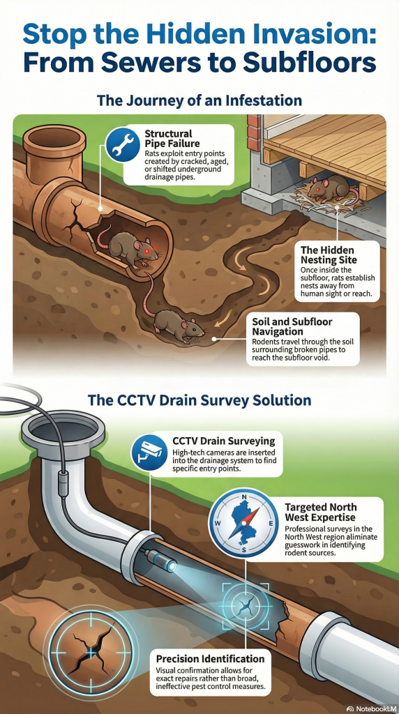 Diagram showing rat entry points in Victorian terrace cavity walls targeted during emergency rat proofing Rainhill