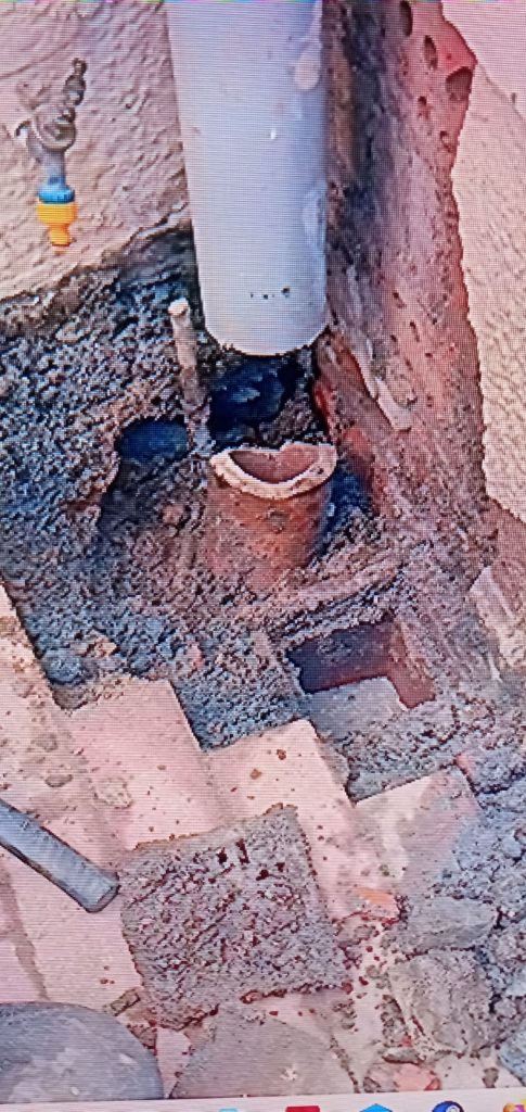 Boken drain pipe hid under brick patio camera inspection found it.